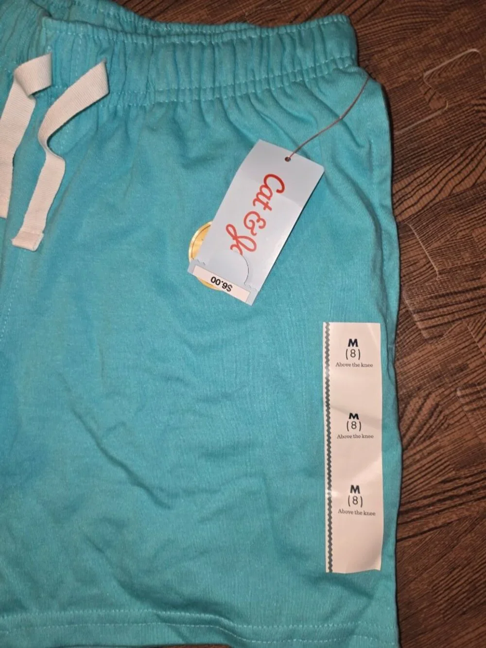 Cat & Jack Boys Turquoise Drawstring Shorts Medium (8) Above The Knee 60% Cotton